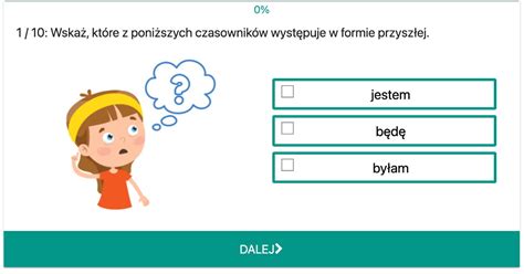 Interaktywny Quiz test Czas przyszły dla uczniów klas 4 5