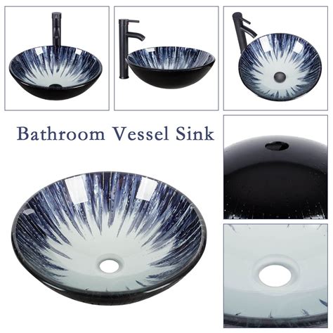 Artistic Bathroom Vessel Blue Tempered Glass