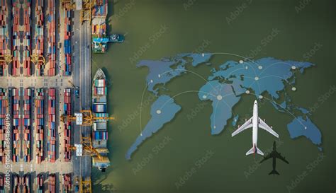 World map with logistic network distribution on background. Logistic and transport concept in ...