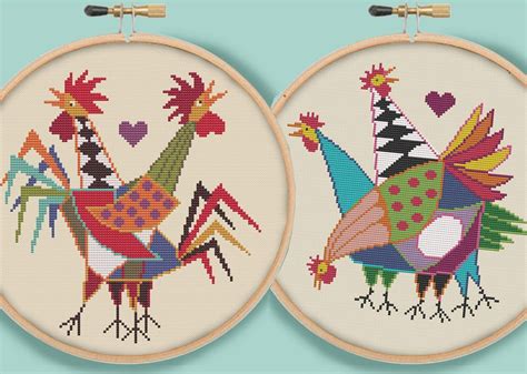 ROOSTERS AND HENS Two Modern Counted Cross Stitch Patterns Pdf