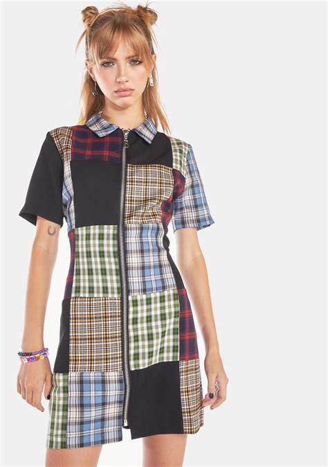 The Ragged Priest Snapped Mini Dress Patchwork Plaid Dolls Kill