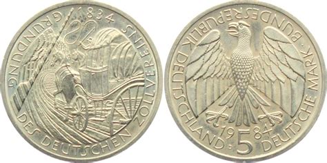 Deutschland BRD 5 Mark 1984 D Zollverein Bankfrisch Bfr MA Shops