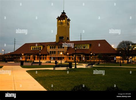 Dusk By Clock Tower In Downtown Springfield Stock Photo Alamy