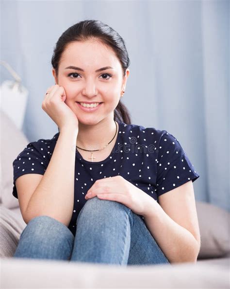 Smiling Brunette Gardener Watering Sprouts Stock Photo Image Of Domestic Person 37267944