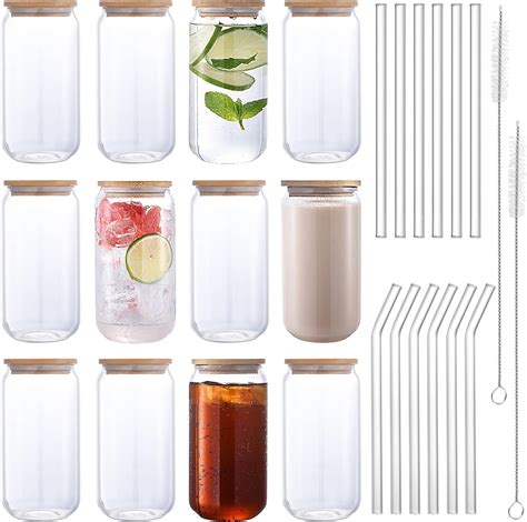 Amazon Naeety Glass Cups With Bamboo Lids And Glass Straw