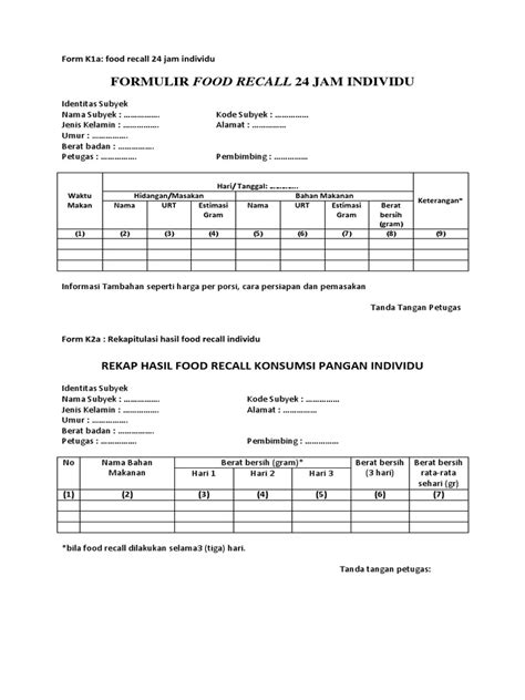 Formulir Food Recall Pdf