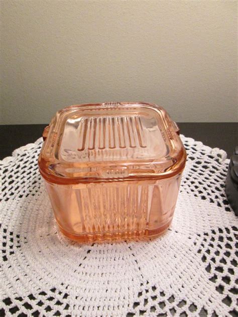 Refrigerator Dish Federal Glass Pink Depression Glass 434 Square Ribbed Vintage Antique Price