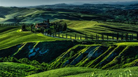 Фотографии Италия Toscana Природа Луга Пейзаж холмов 1920x1080