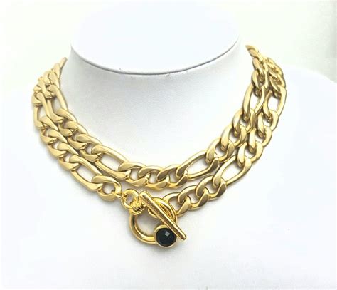 Gold Toggle Necklace Thick Choker Necklace Statement Chain Etsy