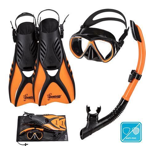 Seavenger Hanalei Anti Fog 4 Piece Snorkeling Set Orange Peel Medium