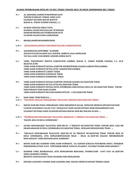 Susunan Acara Pembukaan Dan Penutupan Mtq Serindang 2 Pdf