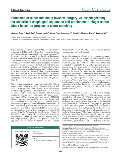 PDF Outcomes Of Super Minimally Invasive Surgery Vs Esophagectomy