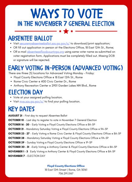 11 7 General Election Ways To Vote And Key Dates Floyd County Georgia