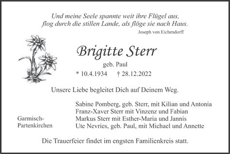 Traueranzeigen Von Brigitte Sterr Trauer Merkur De