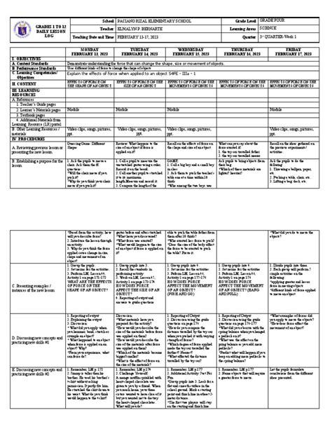 Dll Science 3q Week 1 Pdf Force Learning