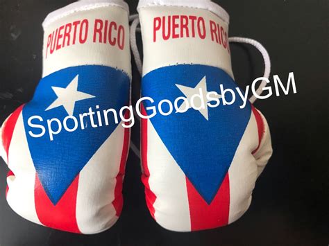 Puerto Rico Flag Mini Boxing Gloves With Lace Hangable On Rear View Mirror Puerto Rico Flag