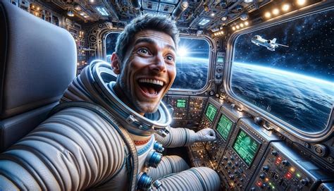 Astronauta Feliz Sentado Dentro De Uma Nave Espacial Lan Amento Bem