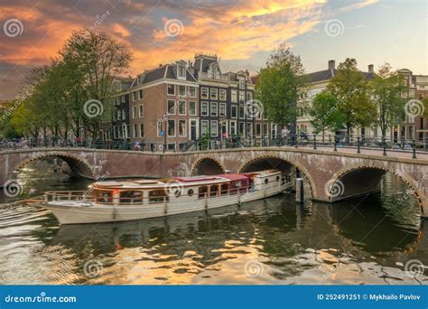 Pleasure Boat Under The Amsterdam Bridge Stock Image Image Of Famous