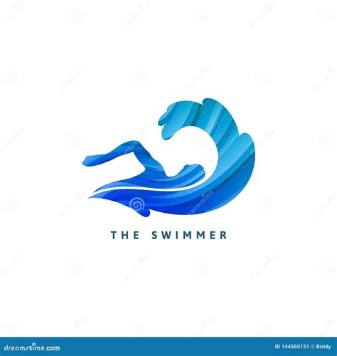 Vector Silhouette of Swimmer and Big Wave. Minimalist Design Concept for Swimming Pools Logo ...