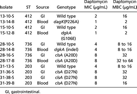 Daptomycin Mics And Mbcs For Vrefm Isolates With Mutations In Lipid Download Scientific Diagram