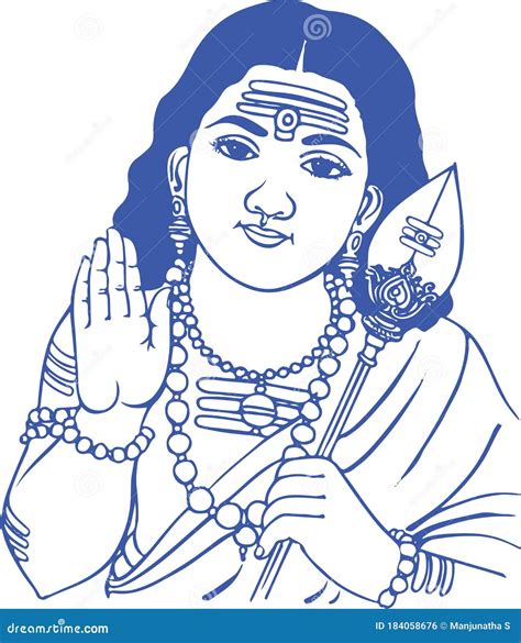 Sketch Of Lord Murugan Or Kartikeya Outline Editable Vector