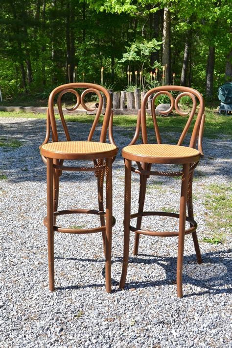 Vintage Thonet Bentwood Stool Set Of 2 Cafe Bar Stool Cane