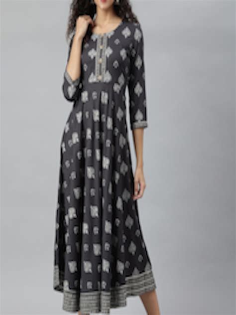 Buy Kalini Round Neck Ethnic Motifs Printed A Line Midi Dress Dresses