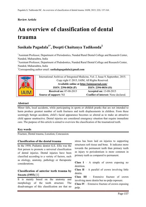 An Overview of Classification of Dental Trauma - DocsLib