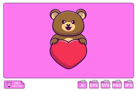 Cute Bear With Heart Love Cartoon