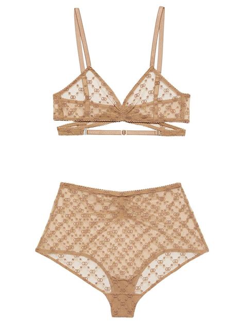 Gucci Love Parade Sheer Interlocking Logo Lingerie Set In Natural Lyst