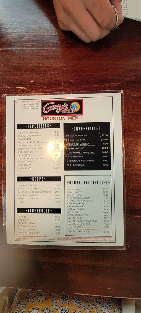 Menu at Gerry's Grill restaurant, Houston