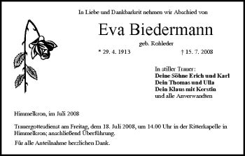 Eva Biedermann Traueranzeige Trauer InFranken De