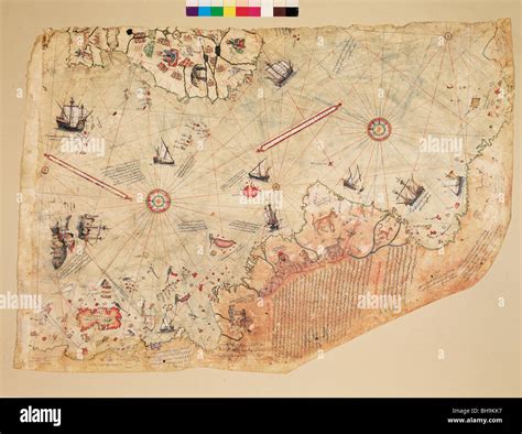 Famous world map of Turkish Sailor Piri Reis dated 1513, Topkapi Palace ...