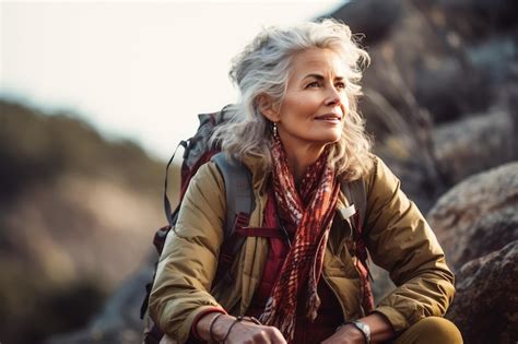 Premium AI Image Image Of Attractive Mature Senior Woman On Hiking