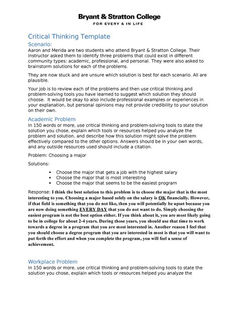 Comm104 Critical Thinking Template Critical Thinking Template Scenario Aaron And Merida Are