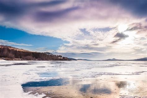 Premium Photo Fantastic Winter Landscape With Frozen Lake Beautiful