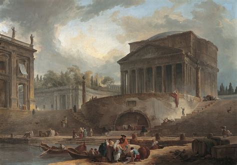 8 Hubert Robert Capriccio Con Il Pantheon Davanti Al Porto Di Ripetta