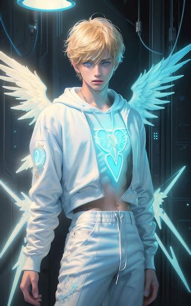 Premium Photo | Handsome man with futuristic angel wings Angel anime ...