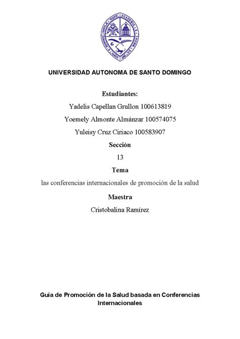 Actividad 3 1 Promocion A La Salud UNIVERSIDAD AUTONOMA DE SANTO