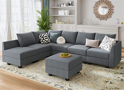 HONBAY Modular Sectional Sofa with Storage Ottoman Fabric Modular Couch ...