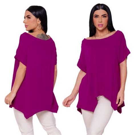 Blusa Feminina Manga Curta Blusinha Bata Soltinha Ombro A Ombro Plus