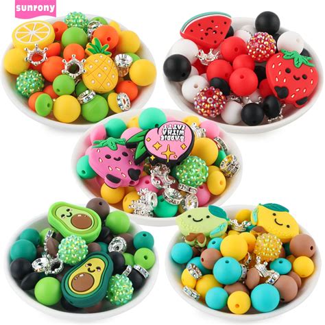 Pcs Set New Fruits Focal Silicone Beads Loose Round Lentil Beads Sets