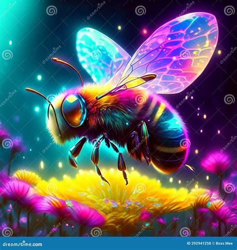 Colorful Bee Flying In The Flower Vector Illustration Of Insect Stock