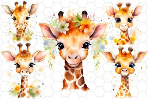 Watercolor Giraffe Clipart Bundle Png Graphic By Dreanartdesign