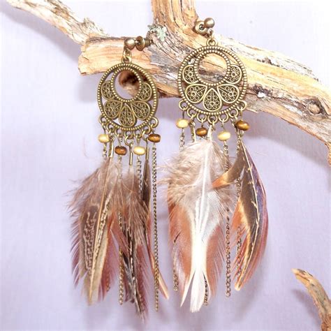 Boucles D Oreilles Boh Mes Longues Plumes Etsy Boucles D Oreilles