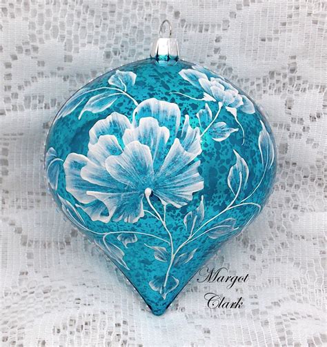 Turquoise Textured Floral Design Ornament With Bling 461 Etsy