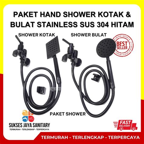 Jual Paket Hand Shower Kotak Bulat Stainless Sus Hitam Handshower