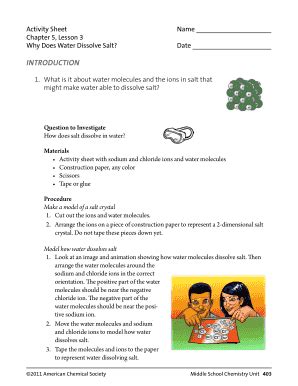 Fillable Online Activity Sheet Chapter 5 Lesson 3 Why Does Water