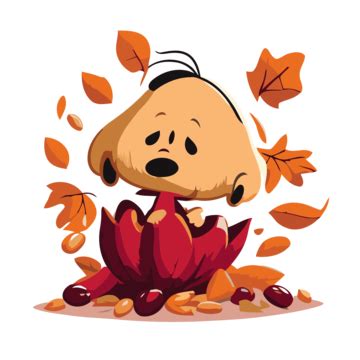 Peanuts Fall Vector, Sticker Clipart Cartoon Character Sitting With Leaves, Sticker, Clipart PNG ...