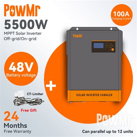 Powmr Mppt 5 5kw Off Grid On Grid Pure Sine Wave Solar Hybrid Inverter